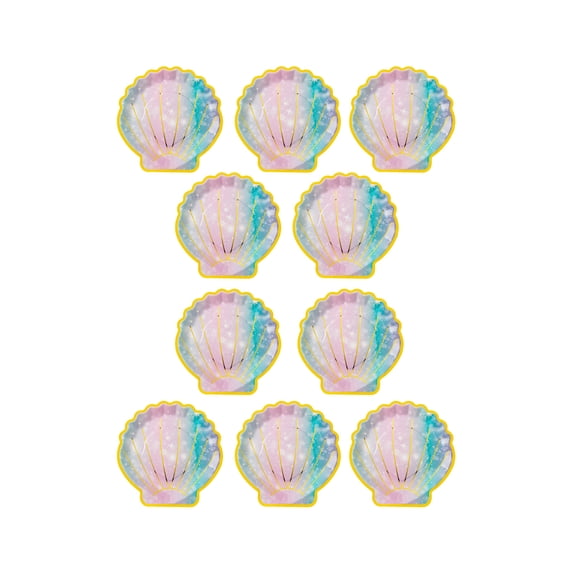 Qholemyo 10Pcs Exquisite Sea Series Shells Party Plates Set Disposable Paper Plates Set Disposable Tableware For Birthday Holiday Party