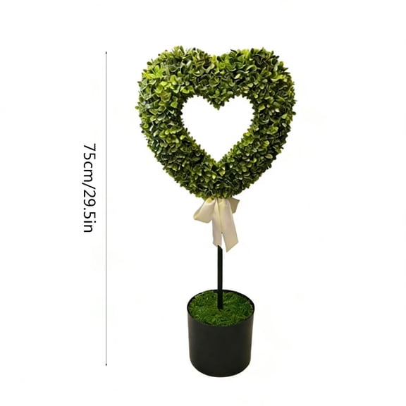 Qholemyo 2.5 Ft Heart Shaped Topiary Trees Artificial Valentines Day Decorations Outdoor Ball Planter Pots With Bow