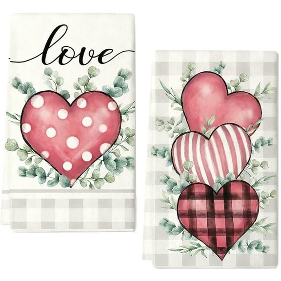 Qholemyo 2 Pack 23.6x15.8 Inches Valentines Decor Love Galentines Day Decorations Happy Valentines Day Kitchen Towels Drying Cloth Tea Towel