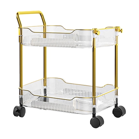 Qholemyo 2-Tier organizer shelf plastie rolling cart with handles and locking wheels A Practical Cart Suitable For Storage In The Kitchen Office And Bedroom