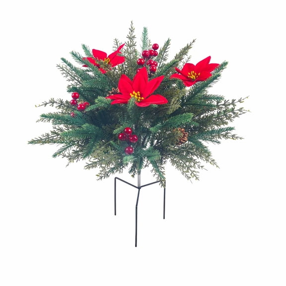 Qholemyo 20 Inch Red Miniature Garden Shrub Fake Plants Home Decor Artificial Plants With Metal Stake For Outdoor Christmas Front Yard Ornament
