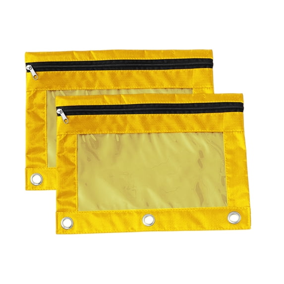 Qholemyo 2pc Cloth Eyelet 3-Hole Binder Pencil Pouch - B5 Office File Storage Bag with Zipper Pen Case