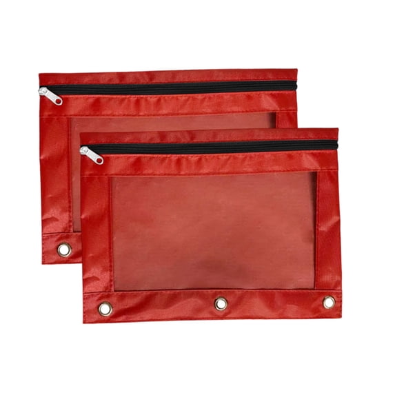 Qholemyo 2pc Cloth Eyelet 3-Hole Binder Pencil Pouch - B5 Office File Storage Bag with Zipper Pen Case