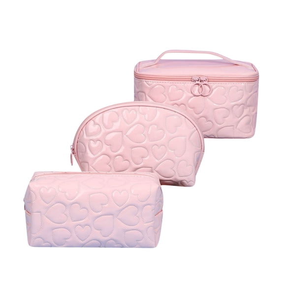 Qholemyo 3 Pcs Washable Leather Cosmetic Bag Set Travel Beauty Zipper Organizer Pouch Makeup Bags Gifts For Women Travel Essentials
