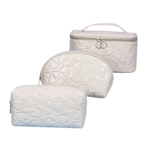 Qholemyo 3 Pcs Washable Leather Cosmetic Bag Set Travel Beauty Zipper Organizer Pouch Makeup Bags Gifts For Women Travel Essentials