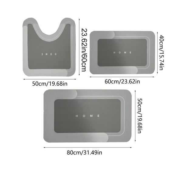 Qholemyo 3-Piece Bathroom Toilet Mat Set - Super Absorbent Dry, Washable Non-Slip Backing, Safe Easy Cleaning, For Home/Hotel Shower Room, Contour Bath Rugs For Toilet