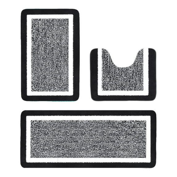 Qholemyo 3 Piece Extra Large Microfiber Rug Set U Shaped Toilet Mat Non Slip Plush Washable Bath Rug