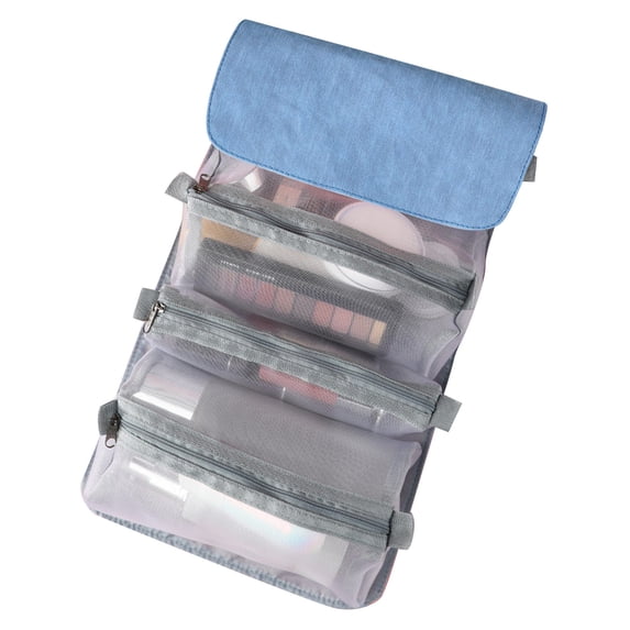 Qholemyo 4 In 1 Detachable Mesh Travel Toiletry Bag Hanging Roll Up Cosmetic Organizer Pouch Waterproof Makeup Bag Travel Essentials
