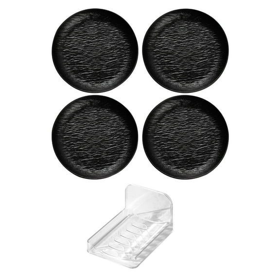 Qholemyo 4 PCS Plastic Serving Trays With Base For Party Dinner Plates Dishwasher Plastic Reusable Plates For Kitchen Or Camping, Durable Plastic Serving Trays For Holding Small Cake And Snack Plates