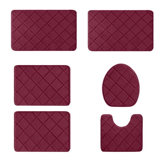 Qholemyo 6 Piece Whole Room Foam Bath Mat Set Non Slip Soft Toilet Rug Machine Washable Quick Dry