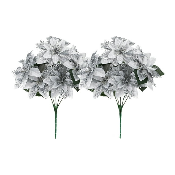 Qholemyo 7 Head Glitter Christmas Artificial Flowers Fake Plants Artificial Plants & Flowers Home Decoration Vase Arrangement