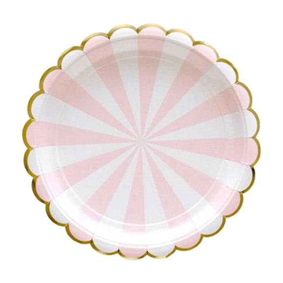 Qholemyo 7-Inch 9-Inch 16Pcs Pink Gold Foil Striped Disposable Plates Set Fancy Disposable Dinnerware Party Supplies