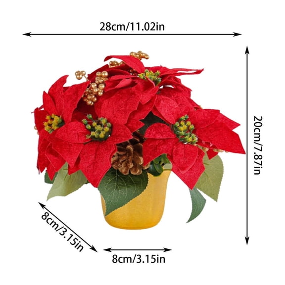 Qholemyo Artificial Plants Fake Plants Realistic Plants Poinsettias Artificial Potted Red Christmas Pots Flowers Easter False Bonsai Arrangements For Home Office