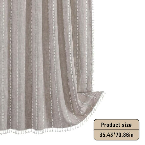 Qholemyo Bohemian Farmside Vintage Heavy Duty Linen Striped Fabric Shower Curtain Set With Tassel Water Repellent Bathroom Shower Curtains