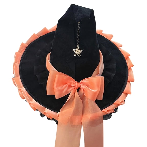 Qholemyo Bow Adorned Wide Brim Gothic Witch Hat Halloween Costumes Court Style Hat For Halloween Party Indoor Decor