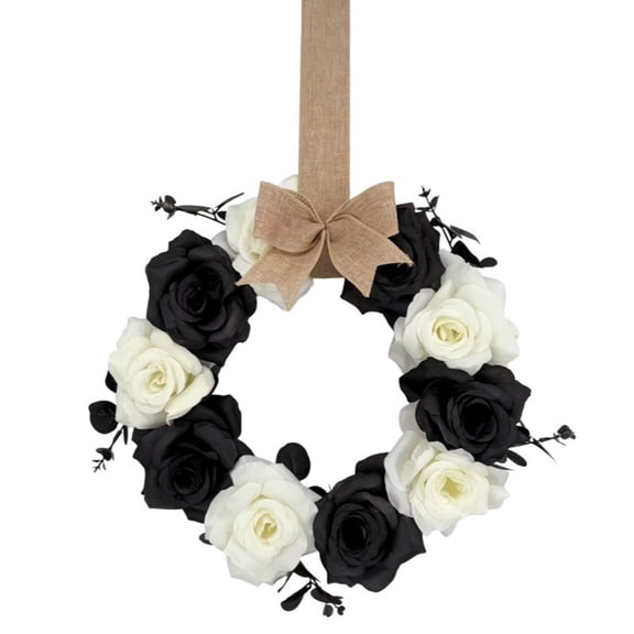 Qholemyo Burlap Bow Artificial Rose Front Door Wreath Fall Decor Halloween Decor Outdoor Decor For Porch Wall Fence Home Festival
