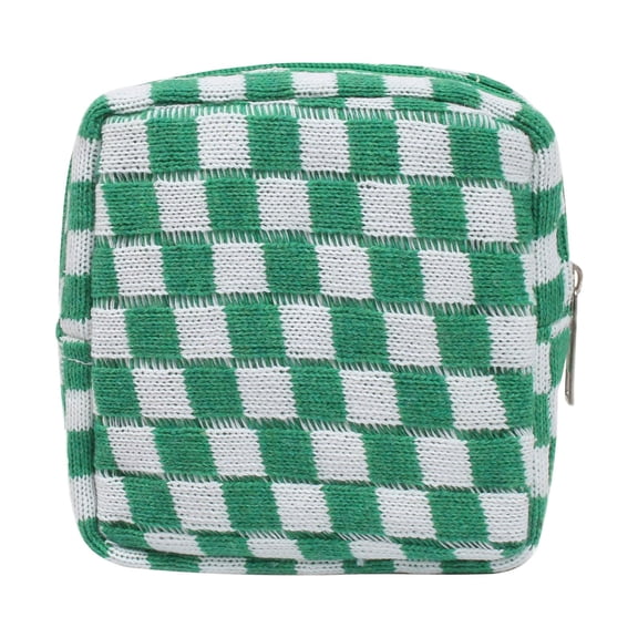 Qholemyo Checkerboard Knit Card Wallet Portable Makeup Bag Large Capacity Zipper Pouch For Women