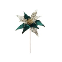 Qholemyo Christmas Handmade Artificial Glitter Sequin Flowers - 30cm Green Velvet Christmas Flowers, Faux Flowers for Christmas Decorations