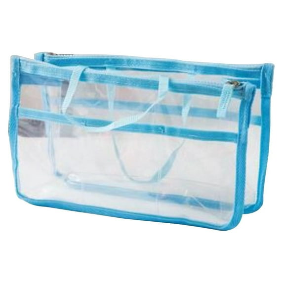 Qholemyo Clear PVC Cosmetic Tote Shoulder Bag Transparent Toiletry Organizer Handbag For Stadium Outdoor Beach Pool Travel Essentials