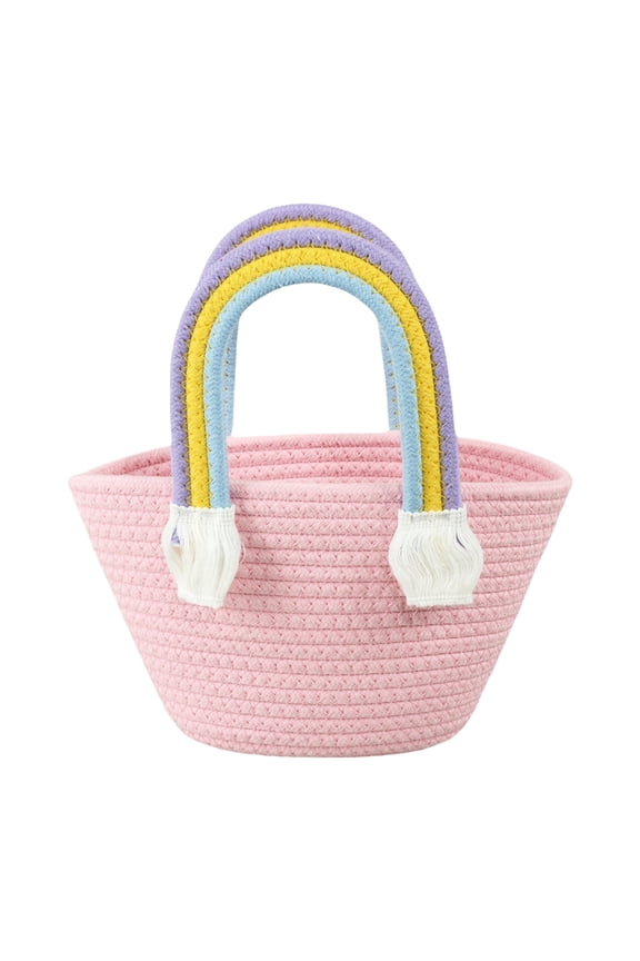 Cotton Rope Woven Handbag For Women Picnic Basket Tote Bag For Women Casual Outdoor Shoulder Bag For Women