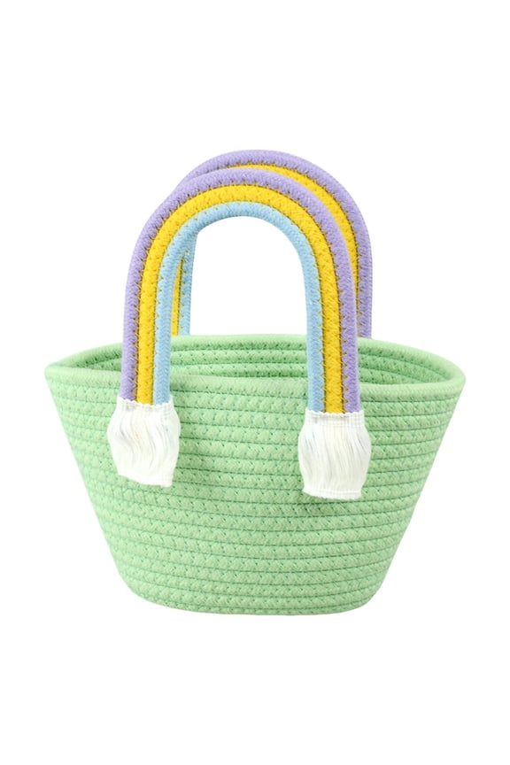 Cotton Rope Woven Handbag For Women Picnic Basket Tote Bag For Women Casual Outdoor Shoulder Bag For Women
