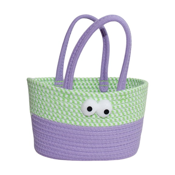 Qholemyo Cotton Thread Woven Desktop Storage Basket Desk Organizer Home Office Desktop Organization