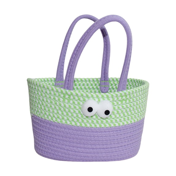 Qholemyo Cotton Thread Woven Desktop Storage Basket Desk Organizer Home Office Desktop Organization
