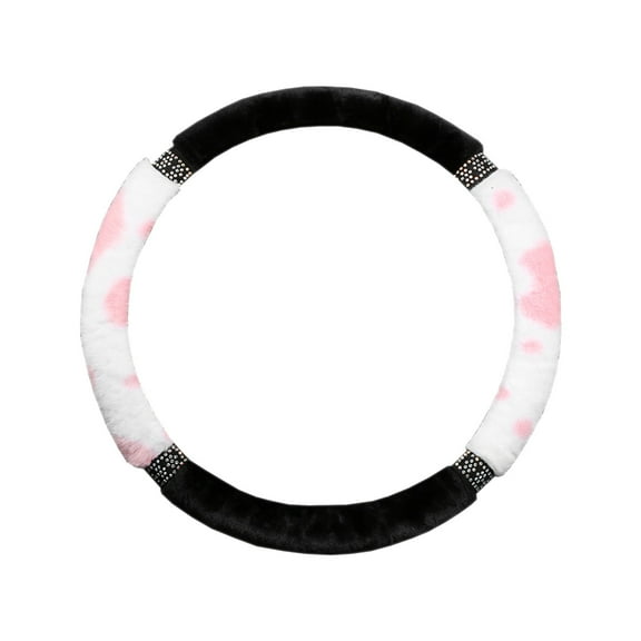 Qholemyo Female Winter Cow Lint Studded Elastic Steering Wheel Cover Without Inner Ring Soft Warm Comfortable Car Accessories For Women Car Decor For Women