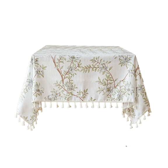 Qholemyo Floral Print Rectangular Tablecloth Imitation Linen Fabric Table Cover With Tassels For Dining And Coffee Table