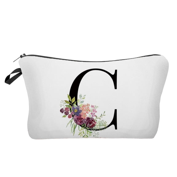 Qholemyo Flower Alphabet Initial Makeup Bag Personalized Cosmetic Pouch Birthday Gifts For Women Mom Bride Bridesmaid Travel Essentials