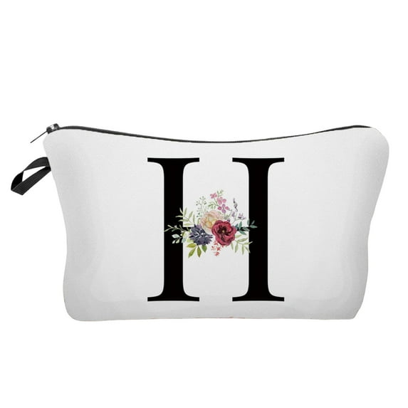 Qholemyo Flower Alphabet Initial Makeup Bag Personalized Cosmetic Pouch Birthday Gifts For Women Mom Bride Bridesmaid Travel Essentials