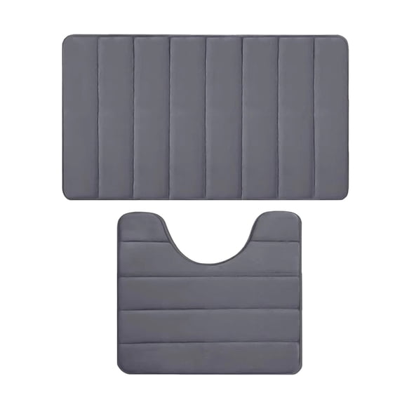 Qholemyo Foam Bath Mat Set Bathroom Rugs Practical For 2 Pcs Toilet Mats Soft Comfortable Water Absorption Non-Slip Thick Machine Washable Easier To Dry DarK Bathroom Rugs Toilet Toilet Floor Mat