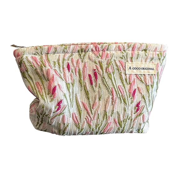 Qholemyo Fresh Floral Large Capacity Canvas Travel Cosmetic Bag Portable Makeup Organizer Toiletry Bag Travel Essentials For Women