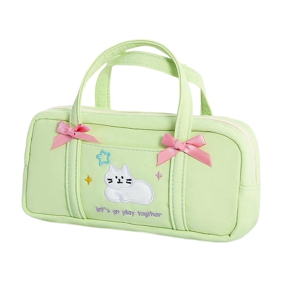 Qholemyo Fresh Simple Multi Functional Cute Cat Pencil Case Supplies Pencil Pouch Portable Lightweight Student Stationery Bag
