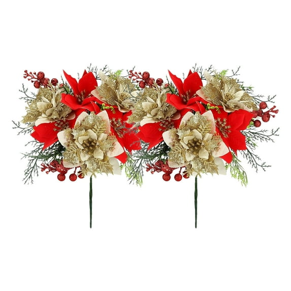 Qholemyo Glitter Christmas Artificial Flowers Artificial Plants Indoor Fake Plants Home Decoration Vase Flower Arrangement