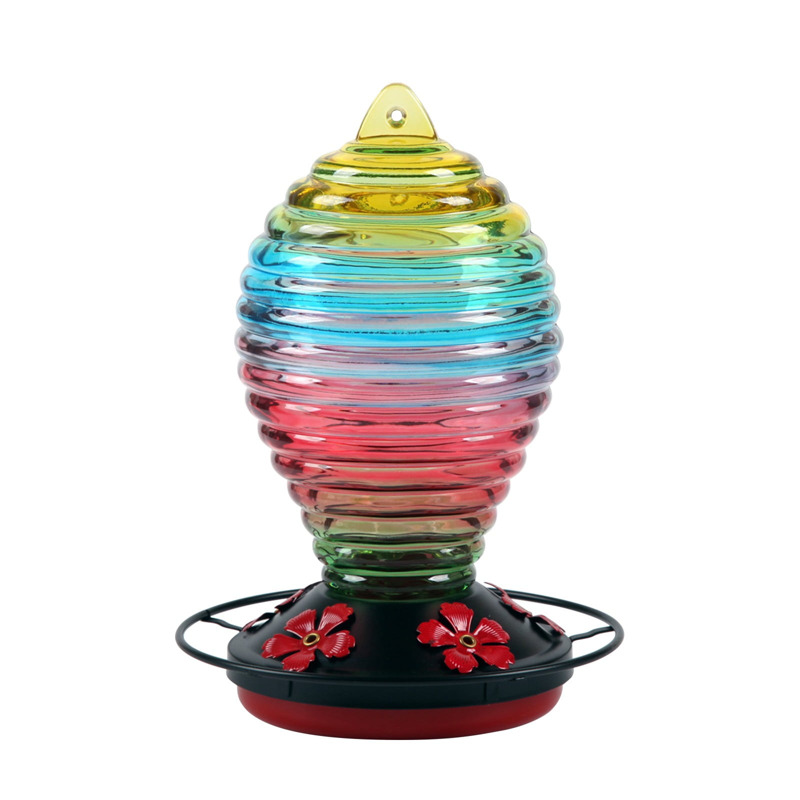 Qholemyo Hanging Flower-Shaped Large Capacity Painted Glass Hummingbird Feeder Outdoor With Hand-Painted Pattern For Decor