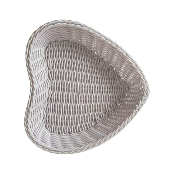 Qholemyo Heart Shaped Woven Desktop Storage Basket Plastic Rattan Remote Candy Jewelry Organizer Home Wedding Supplies
