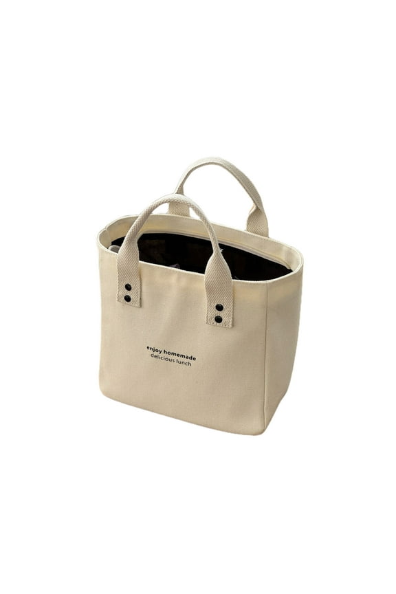 Japanese Style Canvas Solid Color Contrast Handbag For Women Office Workers Lunch Box Bag Take Out Bento Shoulder Bag For Women