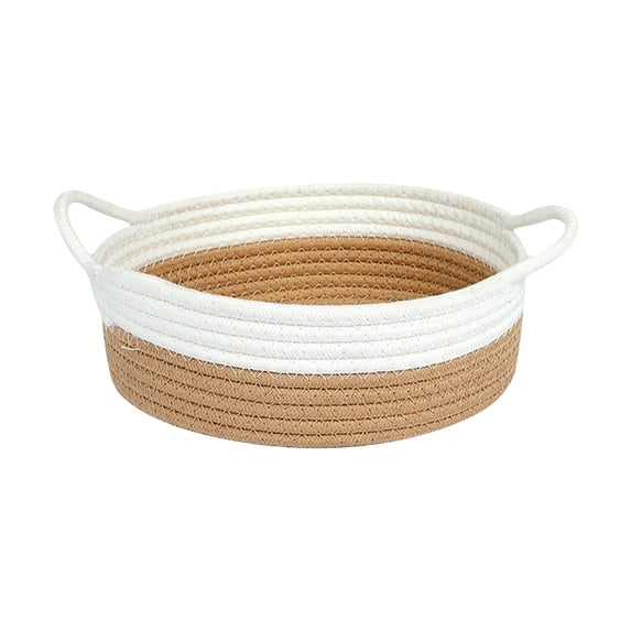 Qholemyo Khaki Woven Cotton Rope Basket Desktop Storage Desk Organizer Home Office Desktop Organization