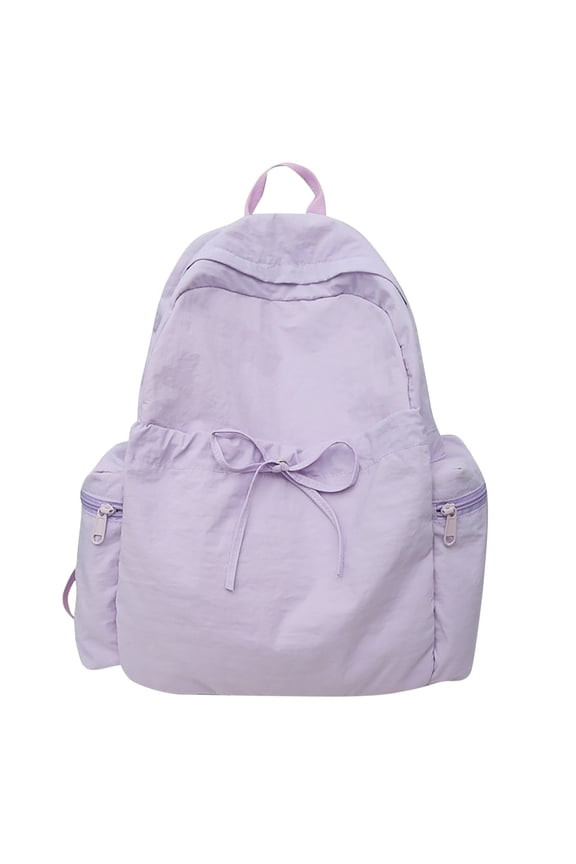 Korean Japanese Style Nylon Backpack Lightweight Solid Color Bow Drawstring School Bag Sports Travel Essentials