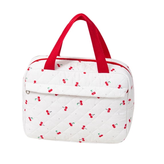 Qholemyo Large Capacity Portable Quilted Cotton Tote Cosmetic Bag Travel Makeup Organizer Toiletry Storage Pouch Travel Essentials