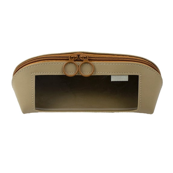 Qholemyo Leather-textured Pencil Case - Transparent Window, Waterproof Large Capacity Student Stationery Box
