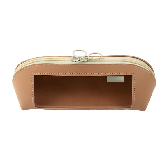 Qholemyo Leather-textured Pencil Case - Transparent Window, Waterproof Large Capacity Student Stationery Box