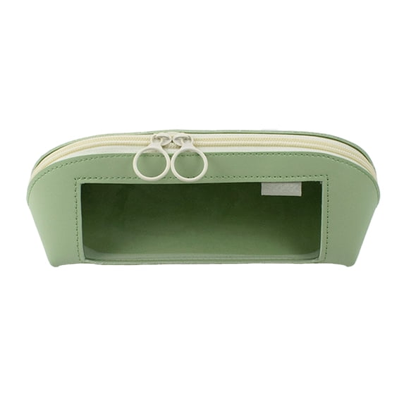 Qholemyo Leather-textured Pencil Case - Transparent Window, Waterproof Large Capacity Student Stationery Box