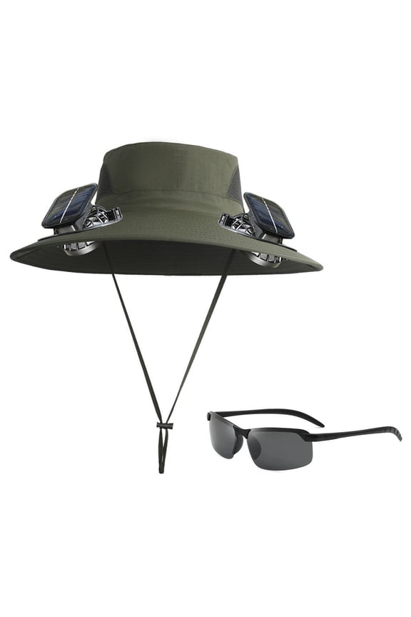 Men Outdoor Solar Fan Hat 3 Speed Adjustable Fishing Sun Hat With Wide Brim Cooling Fan