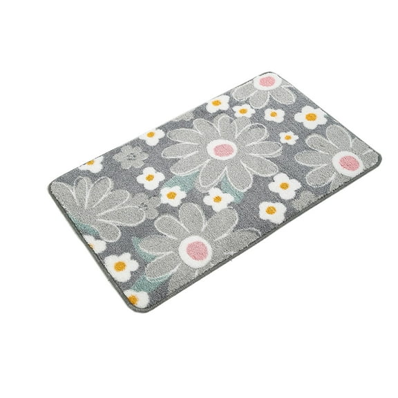 Qholemyo Non Slip Shower Mat Washable Rugs Bathroom Decor Microfiber Inkjet Printing Chrysanthemum Pattern Flocked Absorbent Foot Mat For Bathroom Bedroom Door