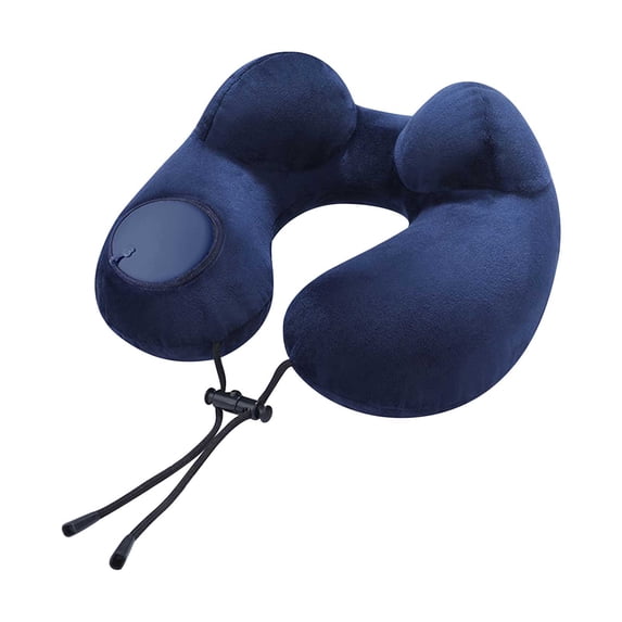 Qholemyo Press Inflatable Double Hump Travel Neck Pillow Cervical Support Pillow Travel Essentials Portable Airplane Car Pillow