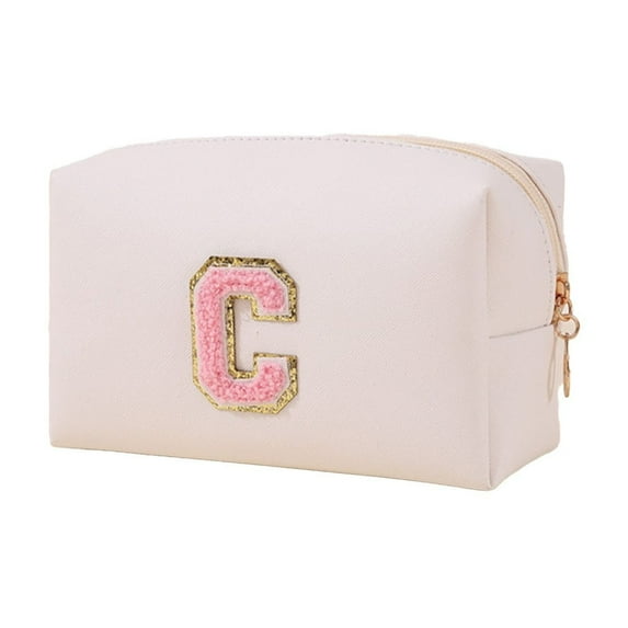 Qholemyo Small Personalized Initial Letter Makeup Bag Cute Waterproof Travel Cosmetic Pouch Women's Toiletry Organizer Zipper Bag Travel Essentials