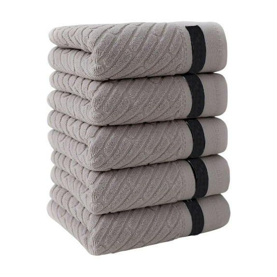 Qholemyo Solid Color Towel Set For Home Bathroom Full Cotton Thickened Soft Absorbent 5-Piece Set Cotton Bath Towels Bathroom Towels