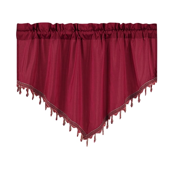 Qholemyo Solid Color Triangular Short Through Rod Curtains Household Small Curtains Light Filtering For Kitchen Bathroom Window Decor